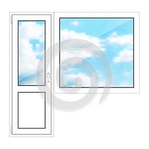 Door and window on a white background