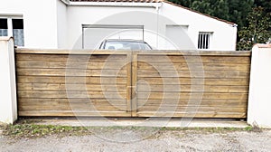 Door wooden gate facade in street view outdoor home portal entrance