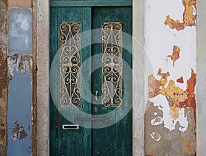 Door With Wrought Iron Decoration In Faro Portugal