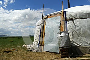 Door of yurt , in the grassland of Mongolia
