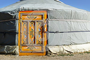 Door of yurt , in the grassland of Mongolia