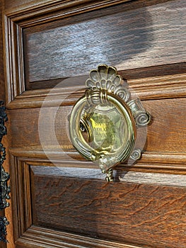 Doorknob brass wooden door antique inscription