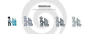 Doorman icon in different style vector illustration. two colored and black doorman vector icons designed in filled, outline, line