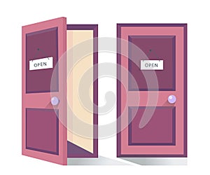 Doors closed and open. Cartoon vector illustration.