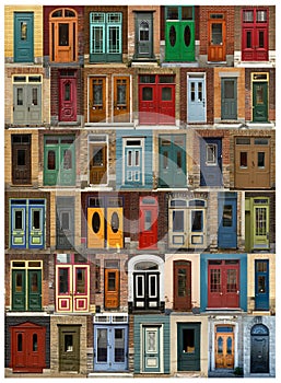 Doors collage from Quebec city in Canada