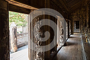 Doors and corridor at the Shwenandaw Monastery in Mandalay