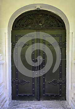 Doors of the Crystal Museum in the former St. George Cathedral, built by architect A. Benois in 1895. Gus-Khrustalny City,