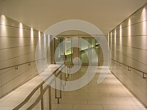 Doors at the end of underground corridor