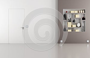 Doors flush with the wall in white and brown room