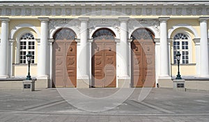 Doors of Manege Exhibition Hall in Moscow closeup