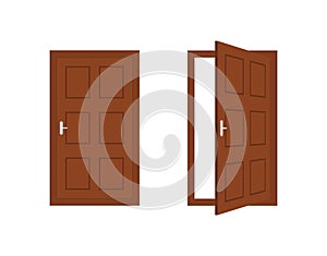 Doors. Open and close door. Doors of house isolated on white background. Doorway with doorframe for home. Design of room interior