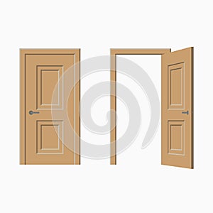 Doors set - closed and open. Vector.