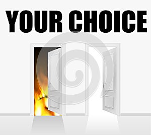 Doors to heaven and hell. Realistic 3d