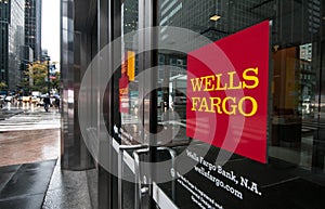 Doors of a Wells Fargo branch in New York City.