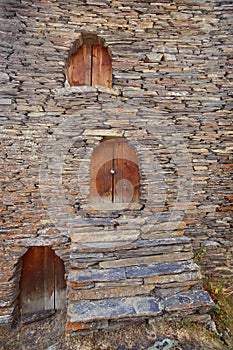 The doors and window of a tower in Keselo Fortress in Upper Omalo village, Tusheti, Georgia