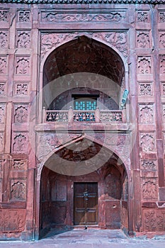 Doorway and balcony in the Red Fort, Old Delhi