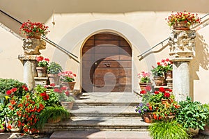Doorway with flowerpots
