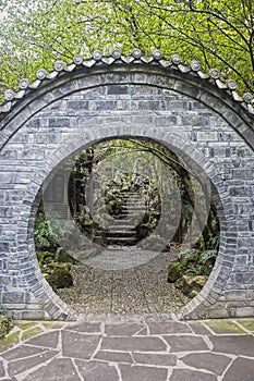 Doorway inside the People`s Park in Chengdu, China