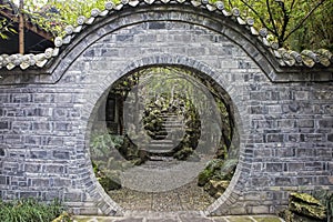 Doorway inside the People`s Park in Chengdu, China