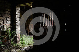 Doorway of ruined Chinese ancient dwelling house