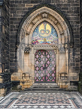 Doorway of the Saints Peter and Paul Cathedral in Vysehrad, Prague