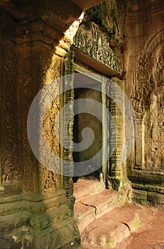 Doorway in sunlight, Ta Prohm Temple, Cambodia