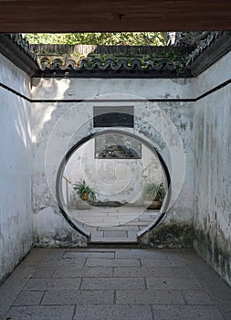 Doorway to small courtyard in Yuyuan or Yu Garden in Shanghai