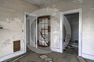 Doorways in an abandoned home at an angle