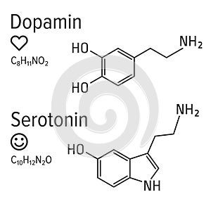 Dopamin and serotonin hormones vector chemical formulas photo