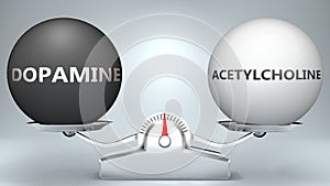Dopamine and acetylcholine in balance - pictured as a scale and words Dopamine, acetylcholine - to symbolize desired harmony photo
