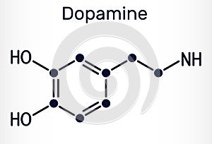 Dopamine,DA molecule. It is monoamine neurotransmitter, neuromodulator, medication. Skeletal chemical formula