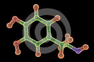 Dopamine molecule, 3D illustration