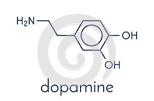 Dopamine neurotransmitter molecule. Also used as drug. Skeletal formula.