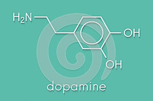 Dopamine neurotransmitter molecule. Also used as drug. Skeletal formula.