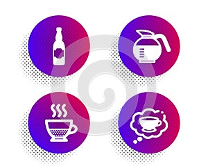 Doppio, Coffeepot and Beer bottle icons set. Coffee cup sign. Coffee drink, Craft beer, Think bubble. Vector