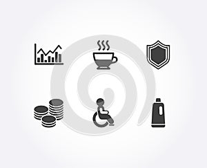 Doppio, Tips and Infochart icons. Security, Disabled and Shampoo signs.