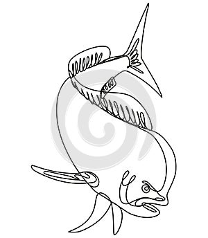 Dorado Dolphin Fish or Mahi Mahi Diving Down Continuous Line Drawing