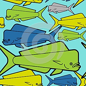 Dorado fish pattern seamless. Mahi Mahi background. vector texture