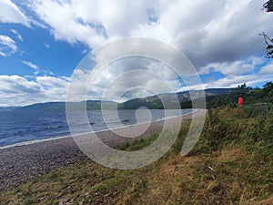 Dores beach on Loch Ness on Scotland