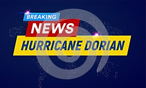 Dorian Hurricane cyclone on USA map, typhoon spiral storm over Florida, spin vortex on black background, breaking news