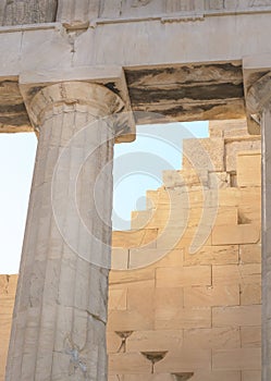 Doric column in front of part of the wall in Athens