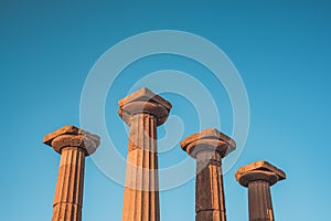 Doric columns of Temple of Athena. Assos Ancient City ruins. Behramkale, Turkey