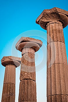 Doric columns of Temple of Athena. Assos Ancient City ruins. Behramkale, Turkey