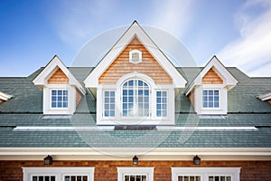 dormer windows on a shingle style gambrel roof residence