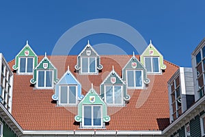 Dormer windows of the town hall in Zaandam. Province of North Holland in the Netherlands