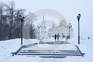 The Dormition Cathedral in Vladimir in winter. Russian winter cityscape