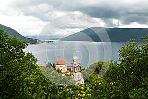 Dormition Church of Savina Orthodox monastery in Herceg Novi coastal town at the entrance to Kotor Bay in Montenegro.