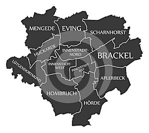Dortmund city map Germany DE labelled black illustration