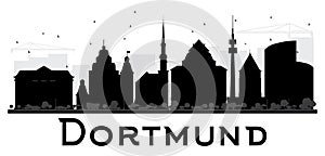 Dortmund City skyline black and white silhouette.