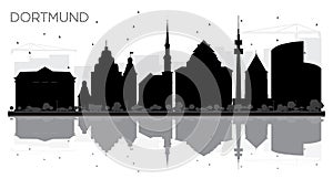 Dortmund Germany City Skyline Black and White Silhouette with Re